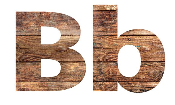 Wooden letters. Letter B. English alphabet isolated on white background. With clipping path