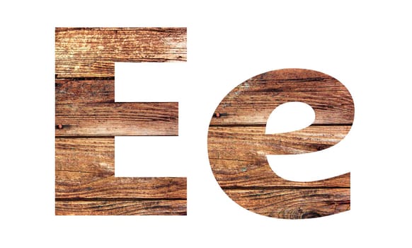 Wooden letters. Letter E. English alphabet isolated on white background. With clipping path