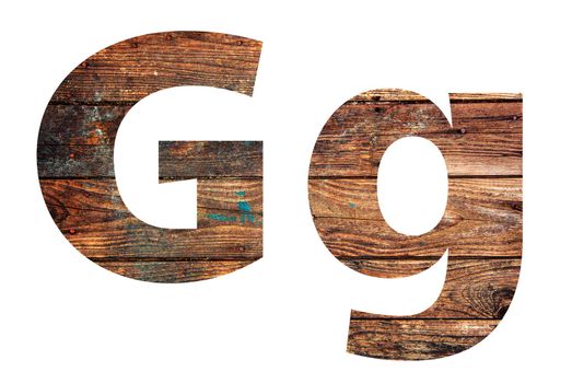 Wooden letters. Letter G. English alphabet isolated on white background. With clipping path