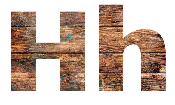 Wooden letters. Letter H. English alphabet isolated on white background. With clipping path