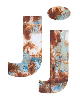 Rusty metal letter J. Old metal alphabet isolated on white background. With clipping path