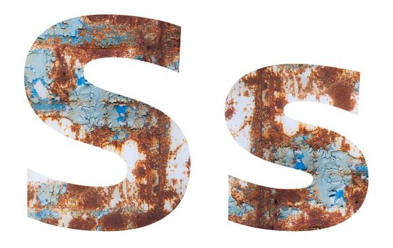 Rusty metal letter S. Old metal alphabet isolated on white background. With clipping path