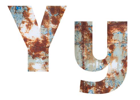 Rusty metal letter Y. Old metal alphabet isolated on white background. With clipping path