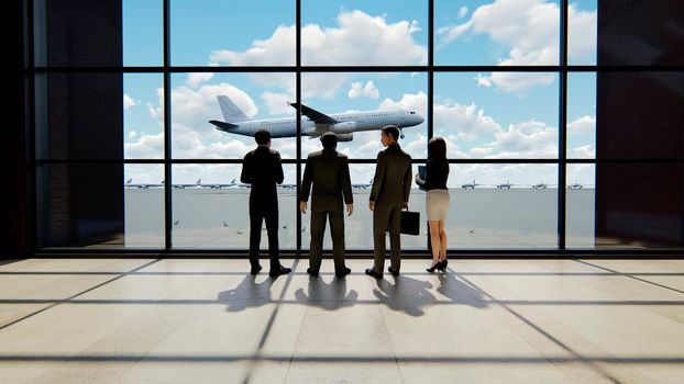 Businessmen talking in the airport. Trip or travel concept.