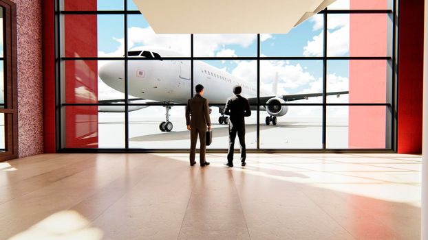 Time lapse with two businessmen talking in the airport. Trip or travel concept.