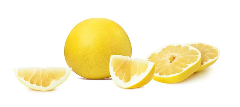 Pomelo citrus fruit and slices isolated on a white background