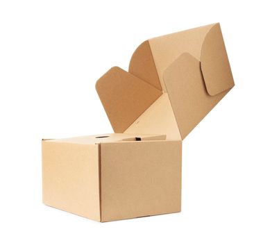 close up of an opened cardboard box on white background with clipping path