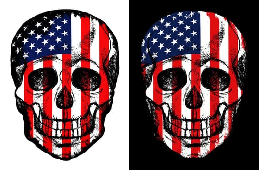 United States Flag Skull illustration on a white and black bacground. With clipping path.