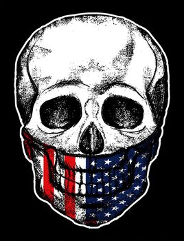 United States Flag Skull illustration on a black bacground. With clipping path.