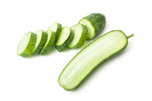 Fresh cucumber, chopped cucumber, isolated on white. background