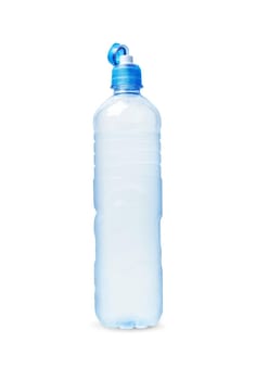 Plastic bottle of drinking water open cap. Isolated on white background. With clipping path.