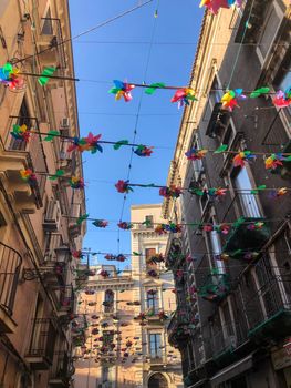 Detail of historical building in Catania , Sicily in Italy