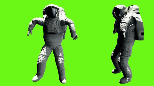 Astronaut dancing hip hop on green screen.