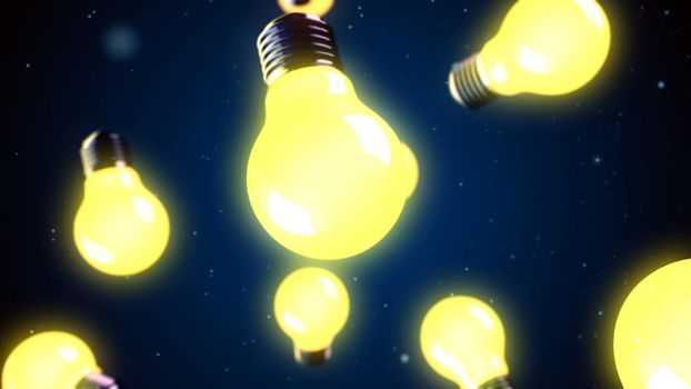 Abstract CGI motion graphics and flying bulbs.