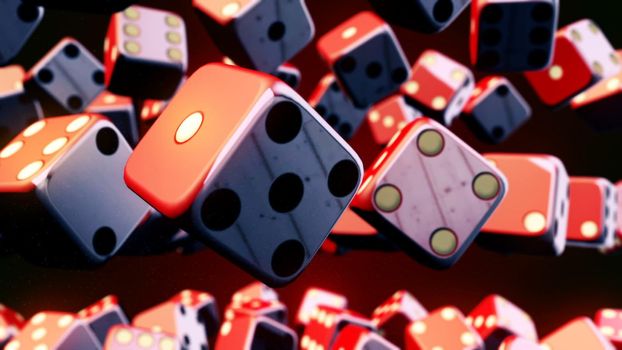 Abstract CGI motion graphics with flying dice