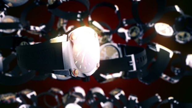 Abstract CGI motion graphics with flying watches