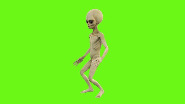 Alien dancing on green screen.