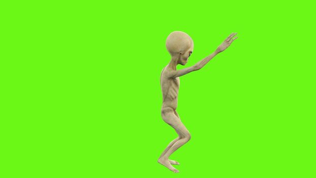 Alien dancing on green screen.