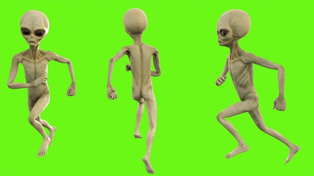 Alien running on green screen.