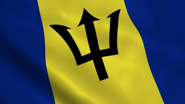 Realistic Barbados flag waving in the wind.