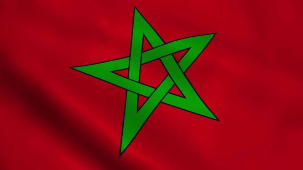 Realistic Moroccan flag waving in the wind.