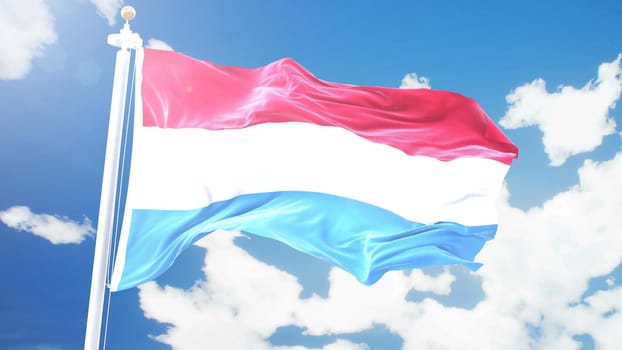 Realistic flag of Luxemburg waving against time-lapse clouds background.