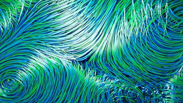 Flowing streaks of light background animation. Abstract blue and green lines.