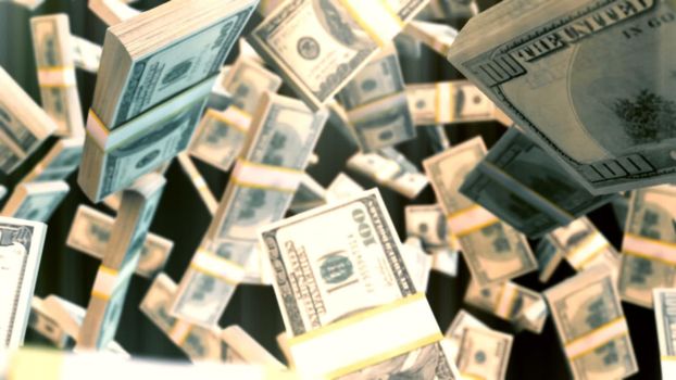 Abstract CGI graphics with falling dollar bills