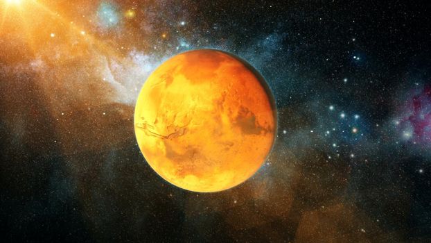 Realistic beautiful planet Mars from deep space. Abstract Background