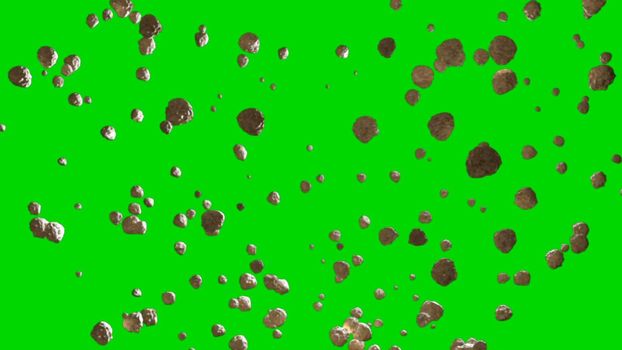 Asteroids on a Green Screen Background