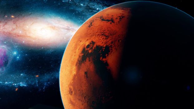 Realistic beautiful planet Mars from deep space. Abstract Background