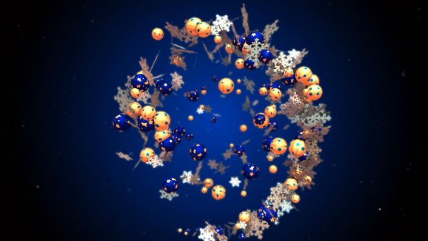 Abstract christmas and new year romantic background with flying xmas balls