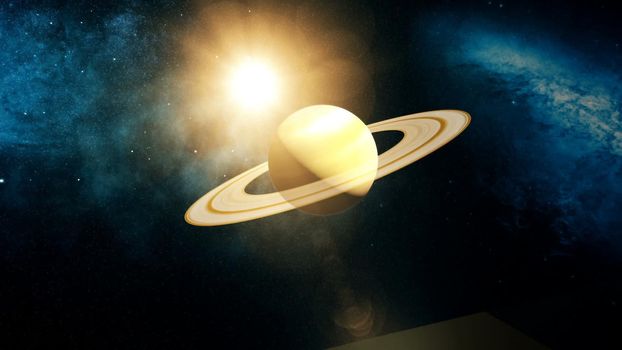 Realistic Planet Saturn from space. Abstract Background