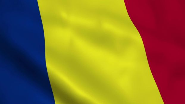 Realistic Romanian flag waving in the wind.