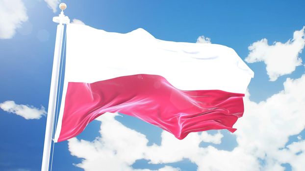 Realistic flag of Poland waving against time-lapse clouds background.