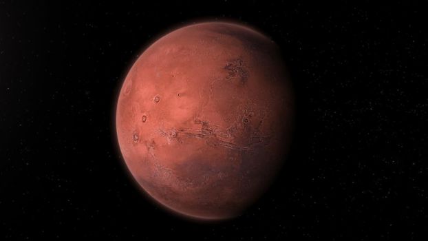 Realistic planet Mars from deep space.