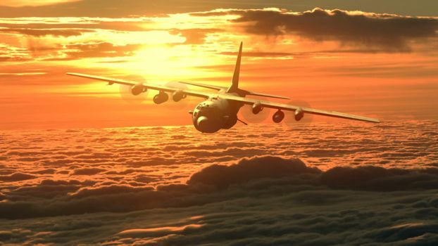 Lockheed c-130 military transport aircraft in flight