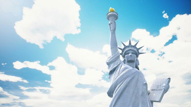 Statue of Liberty closeup on the background of blue sky