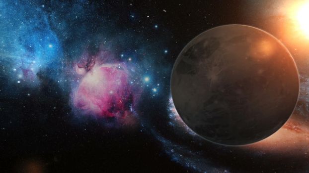 Realistic Planet Pluto from space. Abstract Background