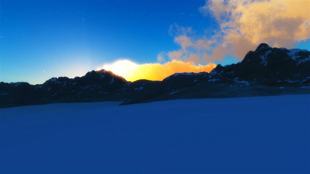 flying over snow mountains. aerial view