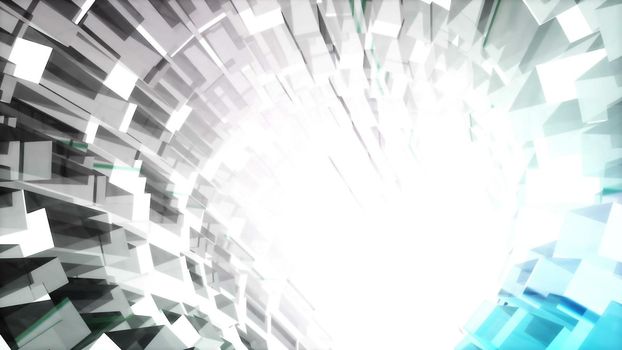 Abstract background with flight in sci-fi tunnel.