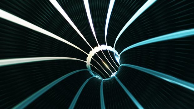 Abstract background with flight in sci-fi tunnel with fantastic lights.