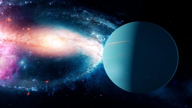 Realistic beautiful planet Uranus from deep space. Abstract Background