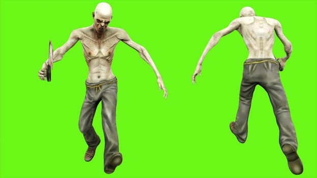 Zombie runs - seperated on green screen.