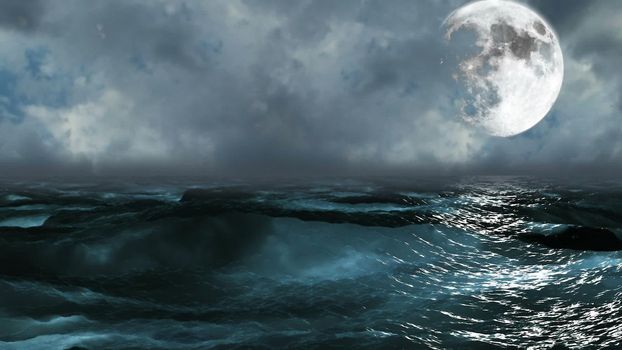 Abstract Background with nice realistic ocean with moon