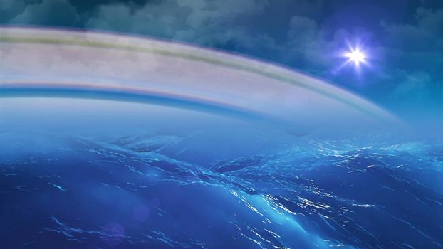 Abstract Background with nice realistic ocean on exoplanet