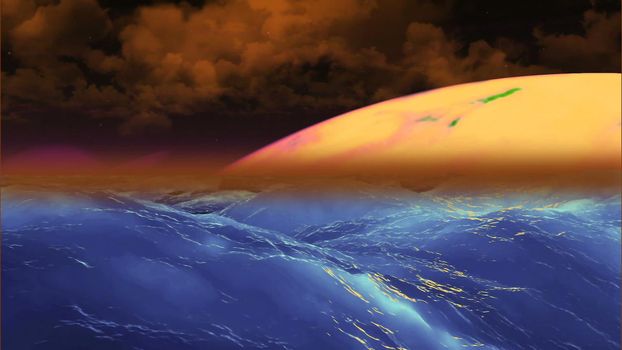 Abstract Background with nice realistic ocean on exoplanet