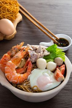 Clay Pot Yee Mee Seafood Noodle Soup with flavorful Cooked Ingredients