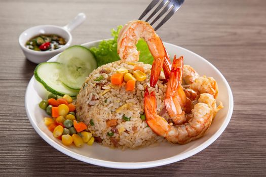 chinese fried rice with barbecue prawn