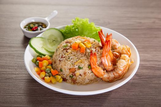 chinese fried rice with barbecue prawn